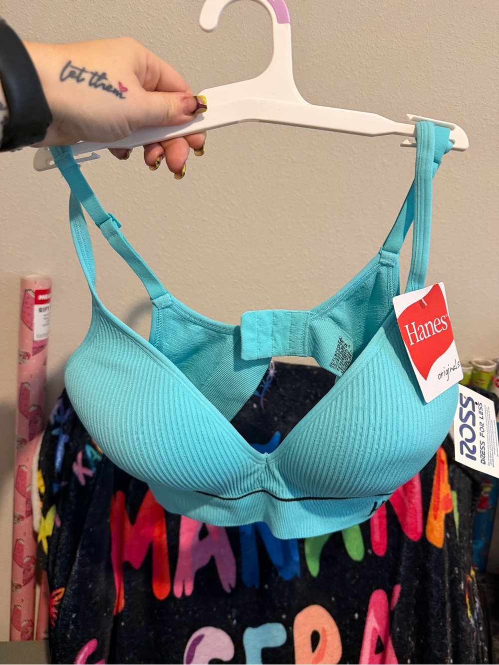 Hanes Light Aqua Ribbed Wireless Bra